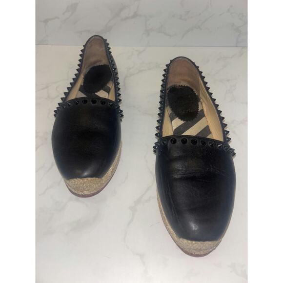 Christian Louboutin Studded Espadrilles in Black Leather - Picture 1 of 5